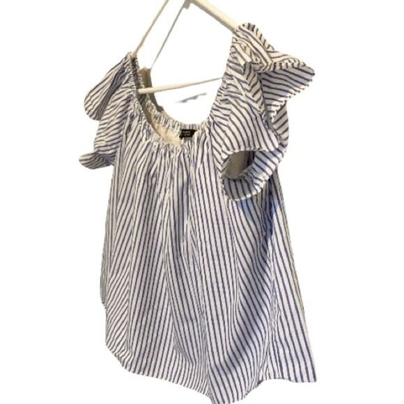 ZARA BASIC COLLECTION Nautical Blue White Stripes Over Shoulder Crop Top Large - Picture 13 of 15